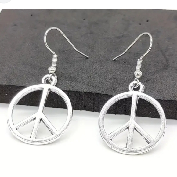 Peace Sign Earrings-Pierced NEW Hand Crafted Bohemian - Picture 3 of 4
